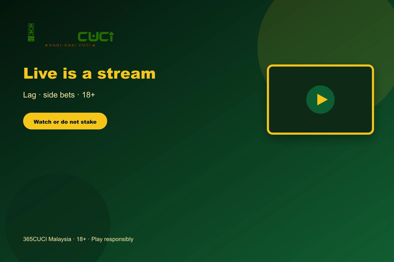 365CUCI casino Malaysia live stream lag warning with official logo